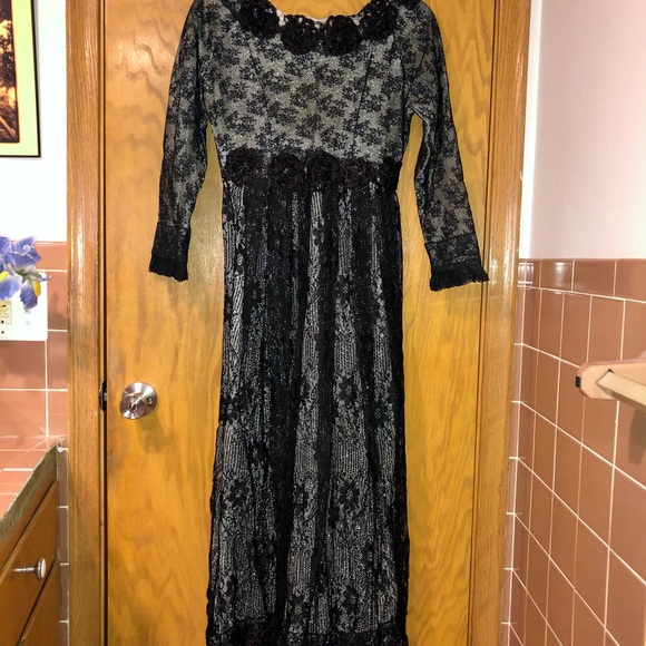 Vintage Blk Lace OOAK Handmade Formal Silver Dress - Picture 6 of 16